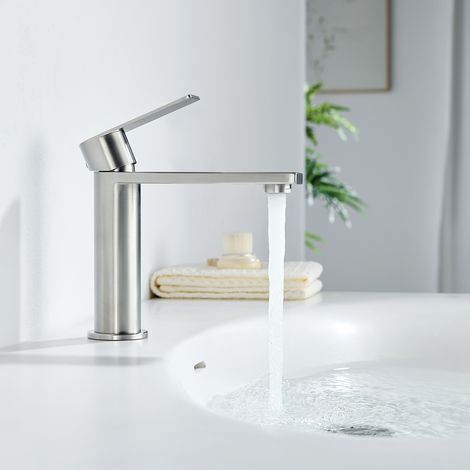 Mitigeur de lavabo monocommande CECIPA MAX, corps cylindrique avec poignée carrée, robinet de lavabo, robinet en acier inoxydable brossé (1/5)