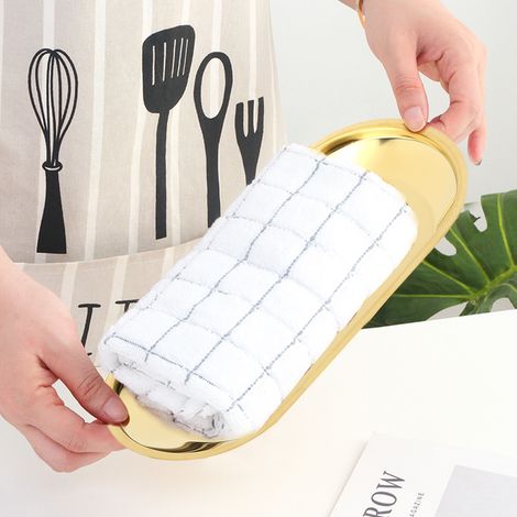 Ovales Handtuchtablett aus Edelstahl im nordischen Stil, ideal zur Aufbewahrung von Snacks, Kosmetikartikeln und Schmuck (Gold) (1/5)