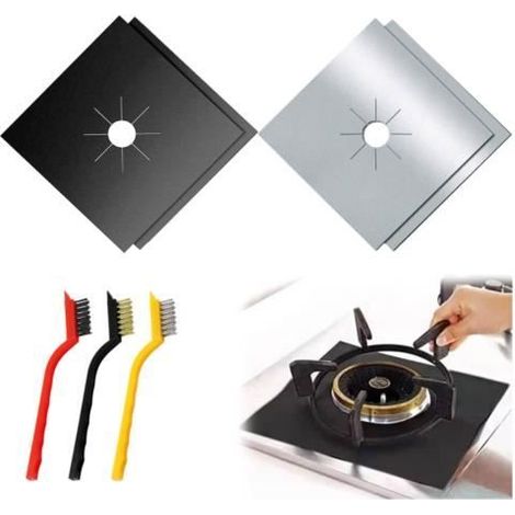 4Pcs Plaque de Cuisson à Gaz Protection en Téflon, Gaziniere Gaz Protection, Tapis de Cuisinière à Gaz, Protection pour 27x27cm (1/4)