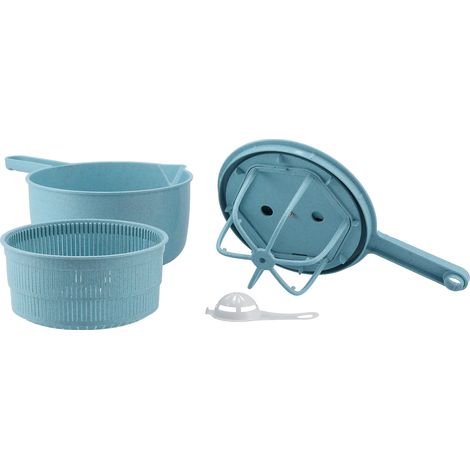 Séchoir à légumes manuel pour usage domestique, essoreuse à salade, panier à légumes pour la cuisine, bleu (1/5)