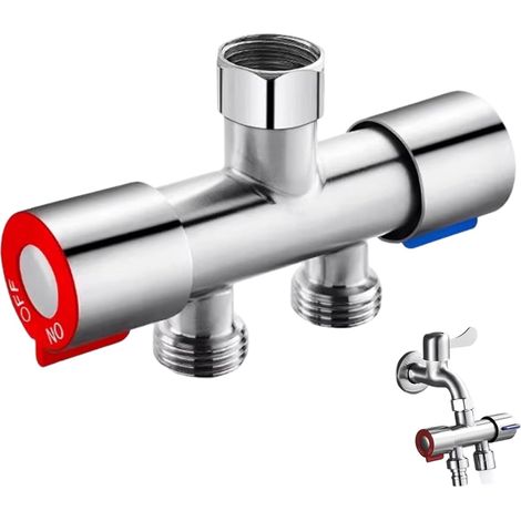 Répartiteur d'eau, répartiteur de robinet 1 entrée 2 sorties, tuyau d'eau en acier inoxydable 1/2 brossé avec double vanne de contrôle en céramique pour machine à laver, toilettes, chauffage, tuyau (1/5)