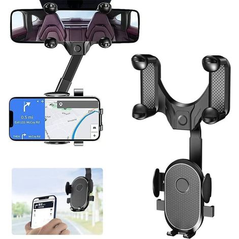 Rückspiegel Telefonhalter, 360° drehbare und verstellbare Auto-Handyhalterung, Universal KFZ Halter für alle Smartphones (1/5)