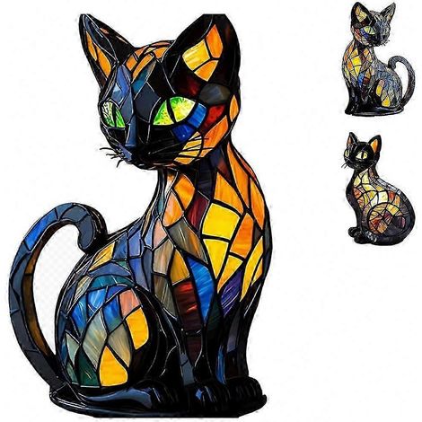 Lampe mosaïque chat lumineuse, lampe féline en vitrail, veilleuse chat style Tiffany, lampe décorative chat pour la maison (1/5)