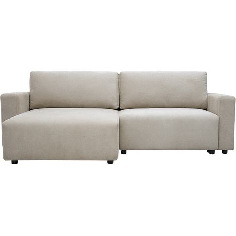 Divano angolare convertibile reversibile con contenitore 3-4 posti in tessuto ciniglia beige NESTO (1/5)