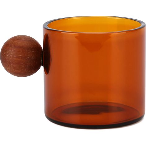 Tasse à café en verre transparent résistant à la chaleur avec poignée boule en bois pour bureau, bar, fête - Marron (1/5)