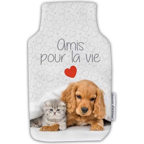 Housse bouillotte polaire 21x34 cm mignon amis pour la vie