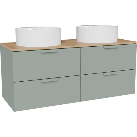 Meuble de salle de bain suspendu avec vasque à poser ronde – Vert amande– L120 cm – AVORELI (1/4)