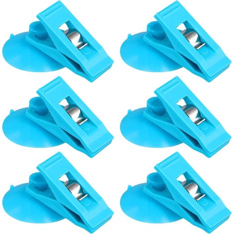 6-teiliger Saugnapf-Clip, Saugnapf mit runder Klemme, Duschvorhang-Clips zur Verhinderung von Wasserspritzern, winddicht, für Kühlschrank, Duschraum, Wohnmobil (blau)