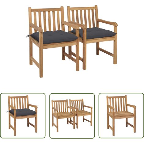 The Living Store Chaises de jardin lot de 2 et coussins anthracite Bois de teck - Chaise De Jardin - Fauteuil De Jardin - Mobilier De Jardin - Terrasse - Décoration Extérieure (1/5)