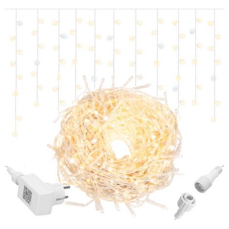Cortina de luces LED 500 blancas cálidas, guirnalda de destellos blancos fríos, luces interiores y exteriores en forma de copos de nieve. (1/5)