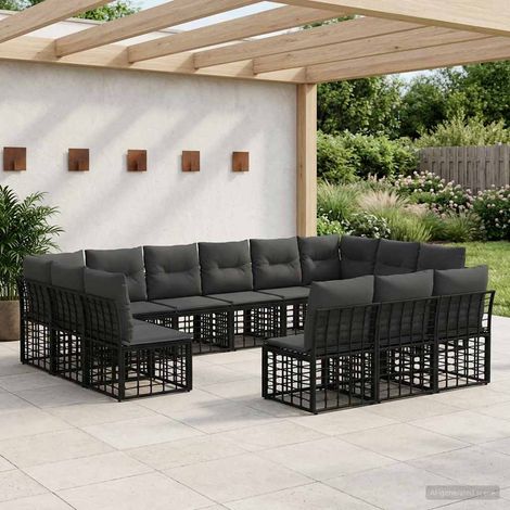 Conjunto de sofás de exterior Negro y Gris oscuro Poliéster (1/5)