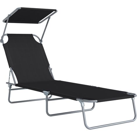 Fauteuil de Plage Pliable Transat Solaire Chaise Longue Réglable Multi-positions avec Pare-Soleil Ajustable Confort Maxi Dimensions 187L x 58l x 36H cm Noir (1/5)