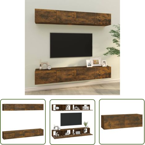 The Living Store Meubles TV muraux 4 pcs chêne fumé 100x30x30 cm - Meuble Tv Mural - Armoire Tv Murale - Support Tv - Unité Tv - Meuble Tv Moderne (1/5)
