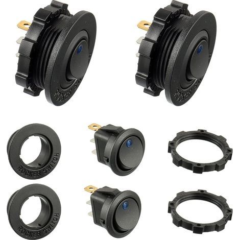 Interrupteur d'éclairage LED rond bleu KCD1-8 12V 20A Interrupteur à bascule étanche pour véhicules marins et divers Interrupteur d'éclairage étanche à 3 broches avec étui (2pcs) (1/5)
