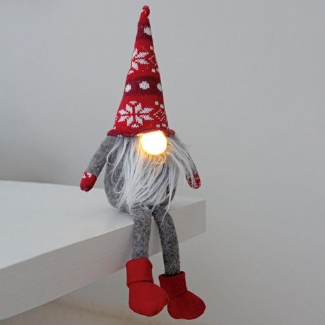 Gnomo de navidad LED con piernas colgantes Dremth 41cm 2xCR2032 Rojo y gris (1/5)