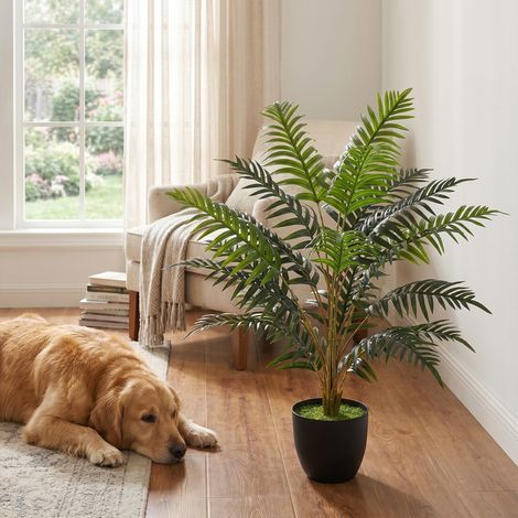 Helecho artificial de 90 cm con maceta - Ramas flexibles - Planta sintética de aspecto natural para una decoración de interiores refinada. (1/5)