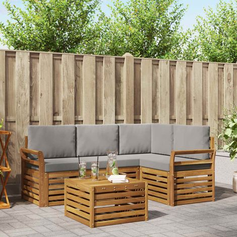 Outdoor-Sofagarnitur mit Kissen 5 pcs Natürlich und Hellgrau
