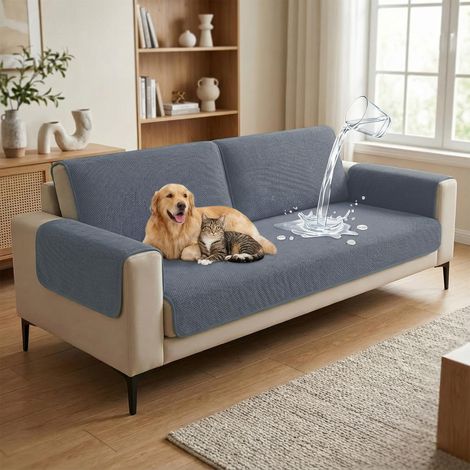 Protège Canapé,Housse Antidérapante,Plaid Canapé Imperméable Universel 90×90 cm,Gris (1/5)