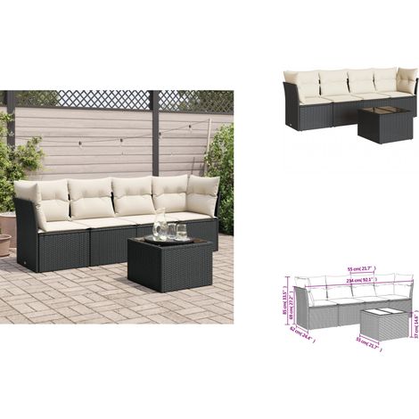 5-tlg. Garten-Sofagarnitur mit Kissen Schwarz Poly Rattan - Gartenmöbel - Esszimmergarnituren - Outdoor Möbel - Lounge Set - Rattan Sofa (1/3)
