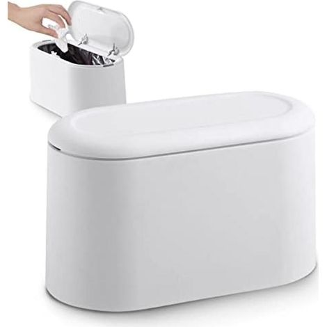 Poubelle avec couvercle de commutateur à bouton poussoir poubelle blanche pour la cuisine de bureau Design plastique poubelle (1/4)