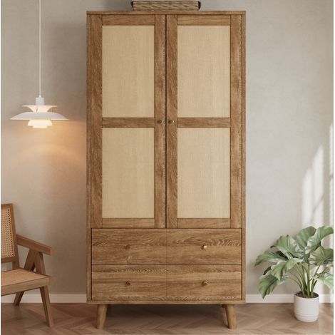 Armoire penderie 80x50x180 cm en MDF, aspect bois foncé, 2 tiroirs, gain de place – MEUBLIV (1/5)