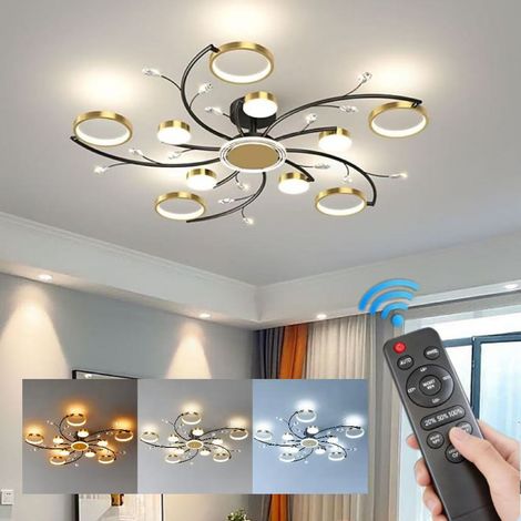 Plafonnier encastré - Lumière tricolore, luminaire décoratif LED, lustre en cristal doré, plafonnier de luxe pour salon (1/5)