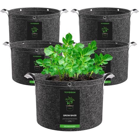 Set of 5 25L Non-Woven Fabric Grow Bags with Metal Rings, Reinforced Handles, and Ideal Drainage for Fruits and Vegetables (1/5)