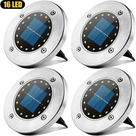 Solar-Gartenleuchten für den Außenbereich, 16 LED-Strahler, wasserdicht (IP65), dekorative Rasenleuchten für Wege, Gärten, Terrassen und Höfe, weiß – 4 Stück (1/5)