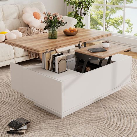 Table basse moderne avec double mécanisme relevable, rangement caché – capacité de charge 50 kg, pour salon (1/5)
