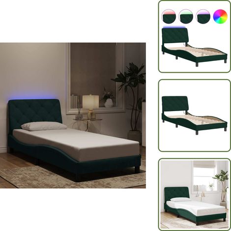 Bettgestell mit LED-Leuchten Dunkelgrün 90x190 cm Samt - Samtsofa - Bettrahmen - Doppelbett - Boxspringbetten - Nachttischlampe