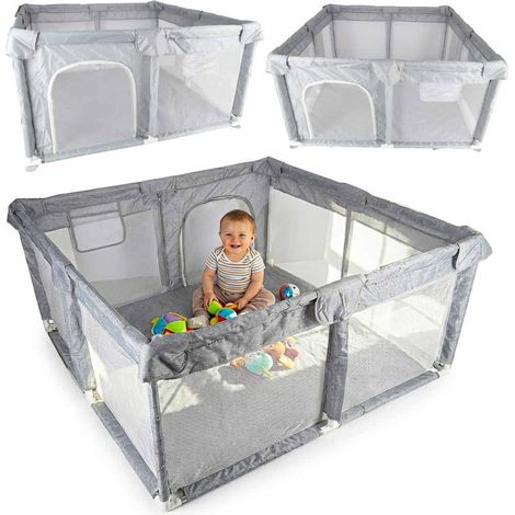 Baby Playpen 120x120 cm, Foldable Mesh, Zipper Door (1/5)