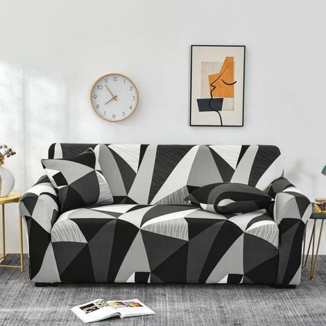1 Housse de canapé extensible 3 places, Tissu élastique antidérapant avec tiges en mousse, Protection complète pour salon