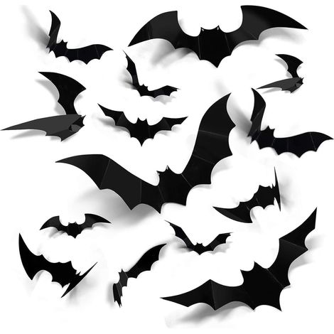 180 Pièces 3D Halloween Chauves Souris Autocollants,Noir Horreur Chauve Souris Stickers Muraux Réaliste pour Décorations Murales Porte Fenêtre Articles de Fête d'Halloween(4 Tailles) (1/5)