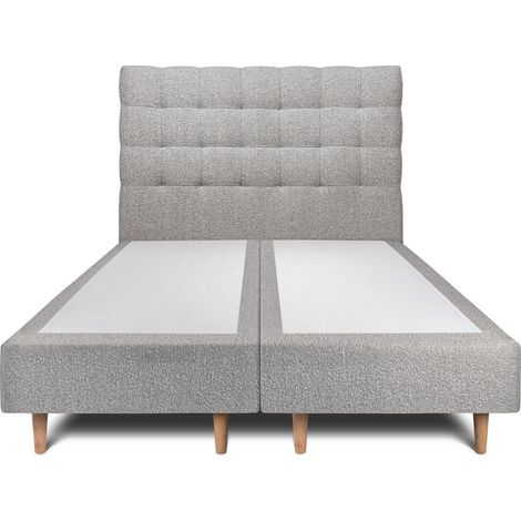 Lit 160x200cm avec tête de lit capitonnée bouclette et double sommier tapissier gris - Hauteur totale : 35cm (1/5)