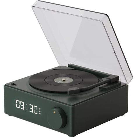 Réveil tourne-disque avec haut-parleur Bluetooth 5.0, son amélioré, connexion audio et insertion de carte mémoire (vert) (1/5)