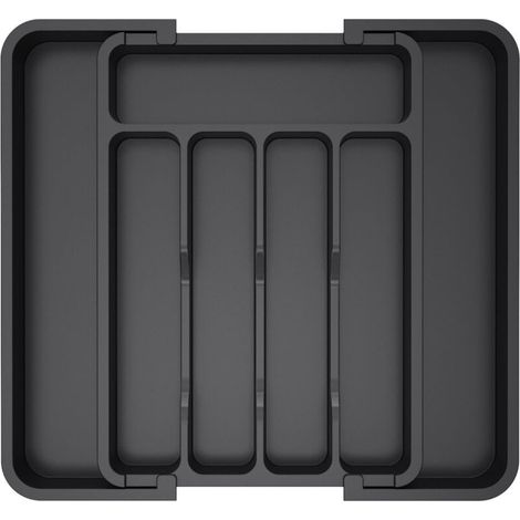 Organisateur de tiroir à couverts, plateau à couverts extensible pour la cuisine, couverts et support à couverts sans BPA, noir. (1/5)