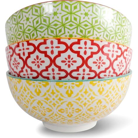 Saladier Bol Ramen Porcelaine 1.7 Litres - Bol a Soupe Salade Pates Nouille Poke - Lot de 3 Grand Bol 20 cm - Utilisable au Micro Ondes et au Lave-Vaisselle (1/5)