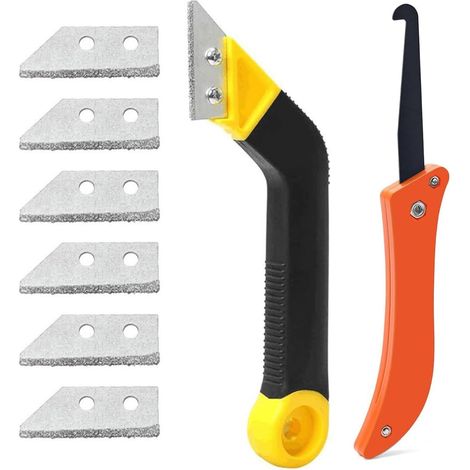 Sollbry Gratte-joint, jeu de 8 gratte-joints pour carrelage, y compris 6 lames de rechange et 1 scie d'angle, lame de nettoyage pour carrelage, lame de rasoir (1/5)