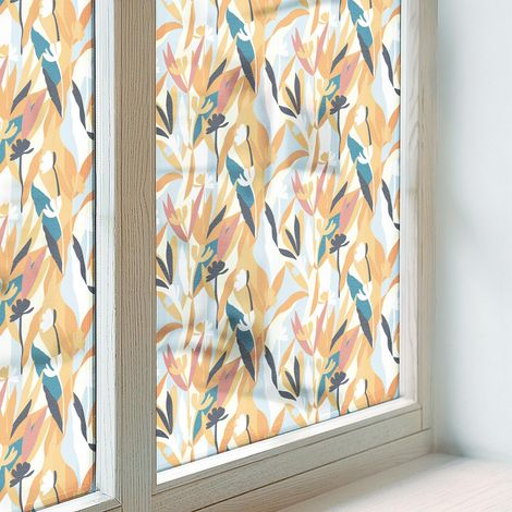 Sichtschutzfolie 100x146 cm Dekorativ Selbstklebend Blickdicht PVC Folie für Badezimmer Milchglas Sichtschutz Fenster Dekorfolie Botanische Energie