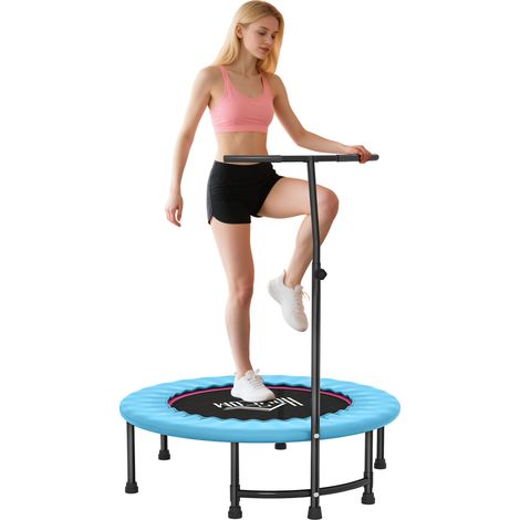 HOMCOM 40'' Mini Trampoline Adult Rebounder Jumper w/ Handle Fitness Blue (1/5)