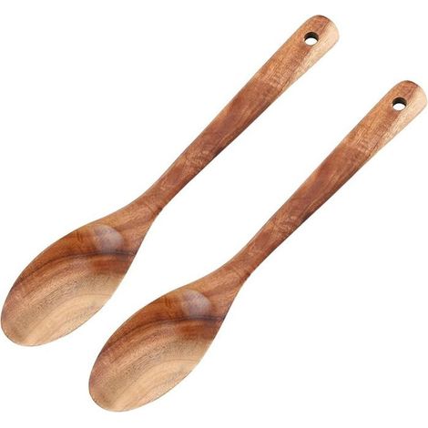 2 PCS Cuillère Bois Cuisine, Manche Long 30 cm, Ustensile Bois Anti-rayures pour Casseroles Antiadhésives, Cuisiniers & Amateurs (1/5)