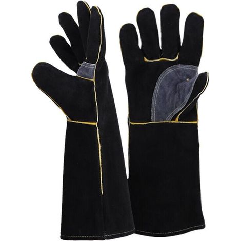 Gants résistants au feu et à la chaleur extrêmes, cuir avec coutures en kevlar, parfaits pour cheminée, poêle, four, grill, soudage, barbecue, mig, support à marmite, traitement des animaux（16 pouces） (1/5)