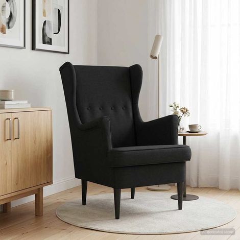 Fauteuil moderne en tissu noir avec coussin amovible, cadre métal et bois, 65 x 79 x 100 cm - PANGIVO (1/5)