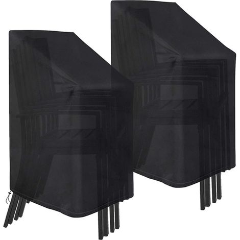 Funda para silla de jardín, funda para muebles de jardín, funda impermeable para silla de patio con cuerda ajustable (75 x 75 x 120 cm, negra) (1/5)