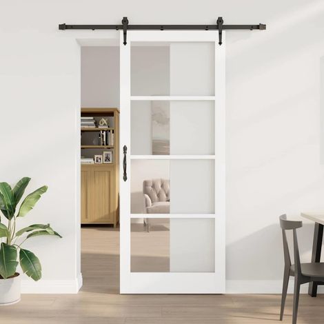Puerta Corredera 93 x 232 cm Madera de pino maciza y vidrio