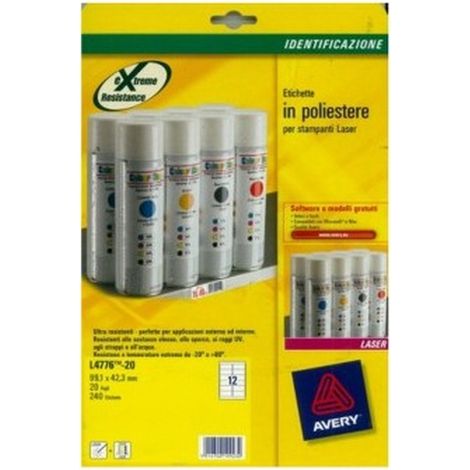 Paquete 20 Hojas Etiquetas De Poliéster Blanco-Impresoras Lá (1/2)