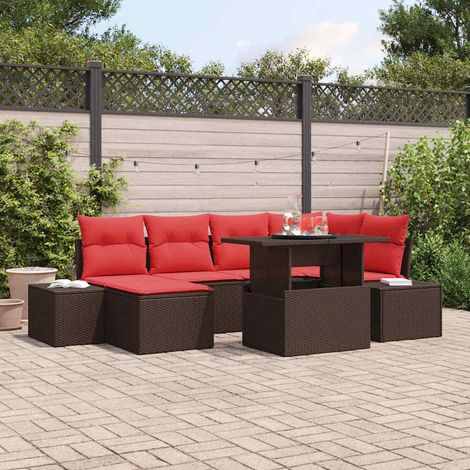 Ensemble Canapé de Jardin Modulable Rattan Synthétique avec Rangement Marron et Rouge 7 Pcs - PANGIVO (1/5)
