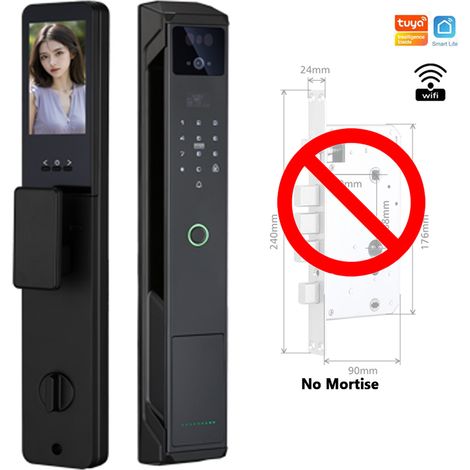 Serrure de porte intelligente avec reconnaissance faciale 3D, caméra, application Tuya, utilisation extérieure, étanchéité IP65 (sans mortaise).