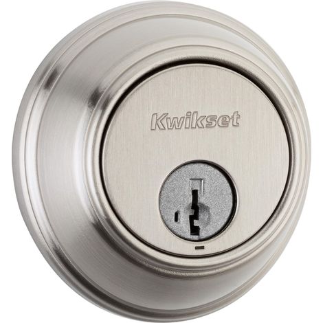 Serrure à pêne dormant monocylindre, nickel satiné, rond, porte d'entrée extérieure à clé, sécurité résistante au crochetage, avec protection (1/5)