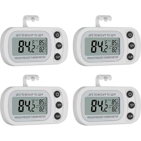 Aiperq 4pcs Thermomètre numérique étanche IPX3 avec écran LCD Fonction d'enregistrement Max/Min thermomètre de réfrigérateur sans Fil pour frigo Maison Cuisine (1/4)